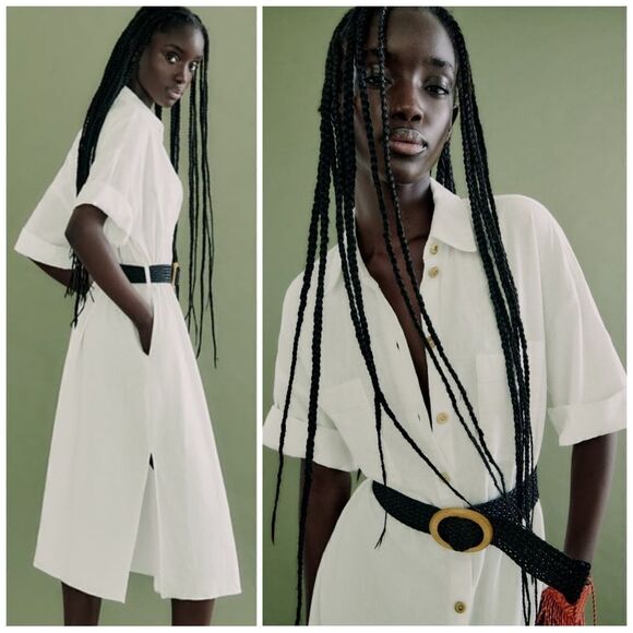 Zara Linen Blend Shirt Dress Belted New - Picture 1 of 10